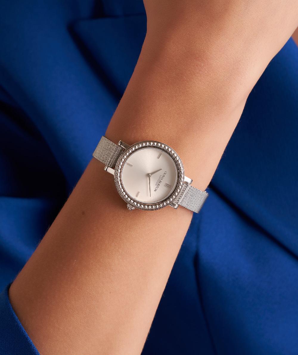 Olivia Burton 30mm Vintage Bead Silver Mesh Watch