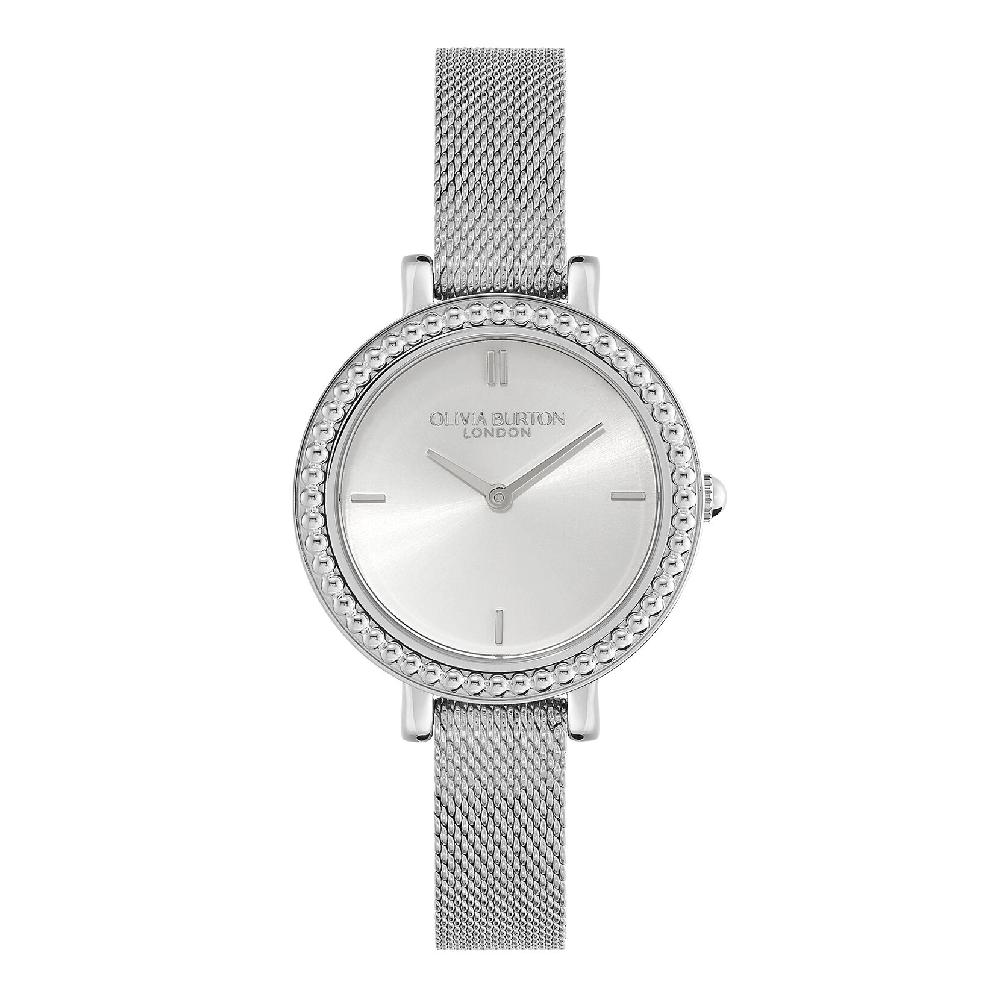 olivia burton 30mm Vintage Bead Silver Mesh Watch