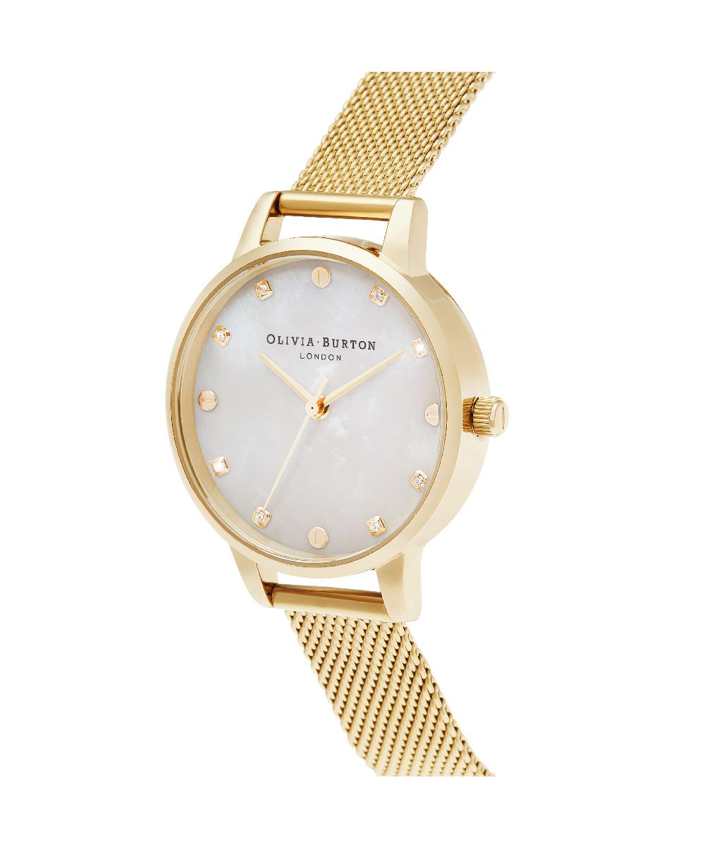 Olivia Burton 30mm White & Gold Mesh Watch