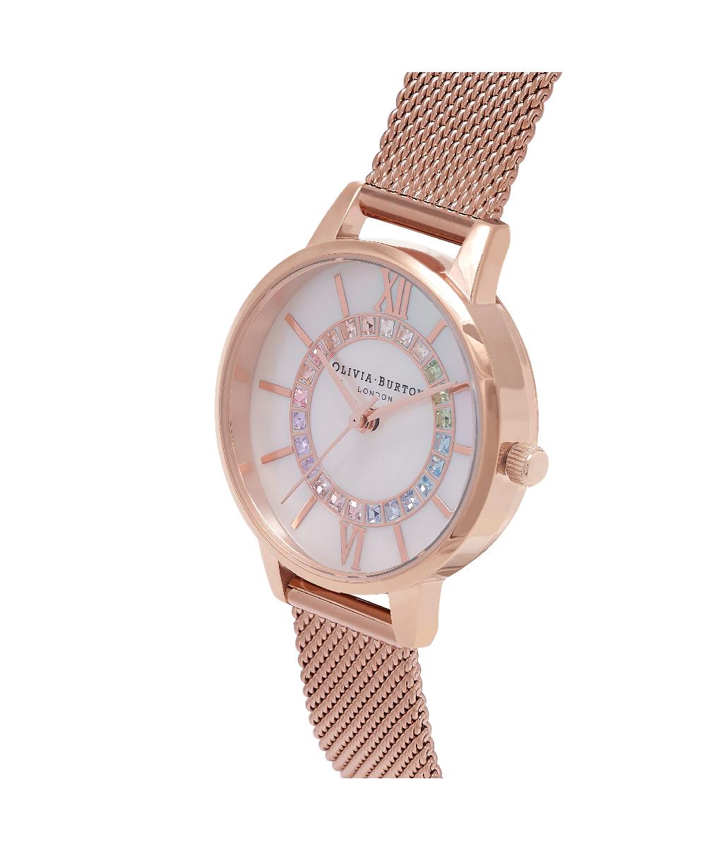 Olivia Burton 30mm White & Rose Gold Mesh Watch