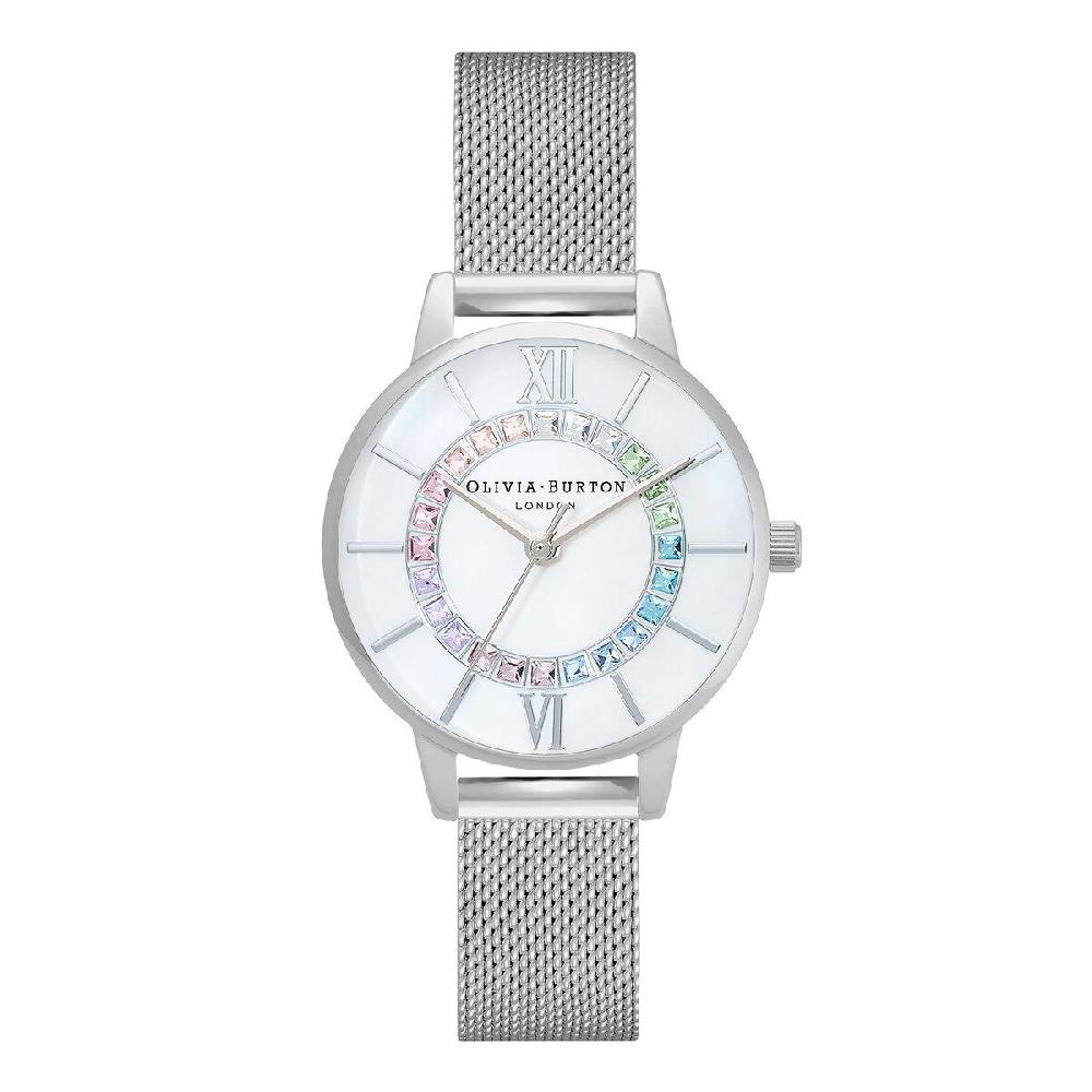 olivia burton 30mm White & Silver Mesh Watch