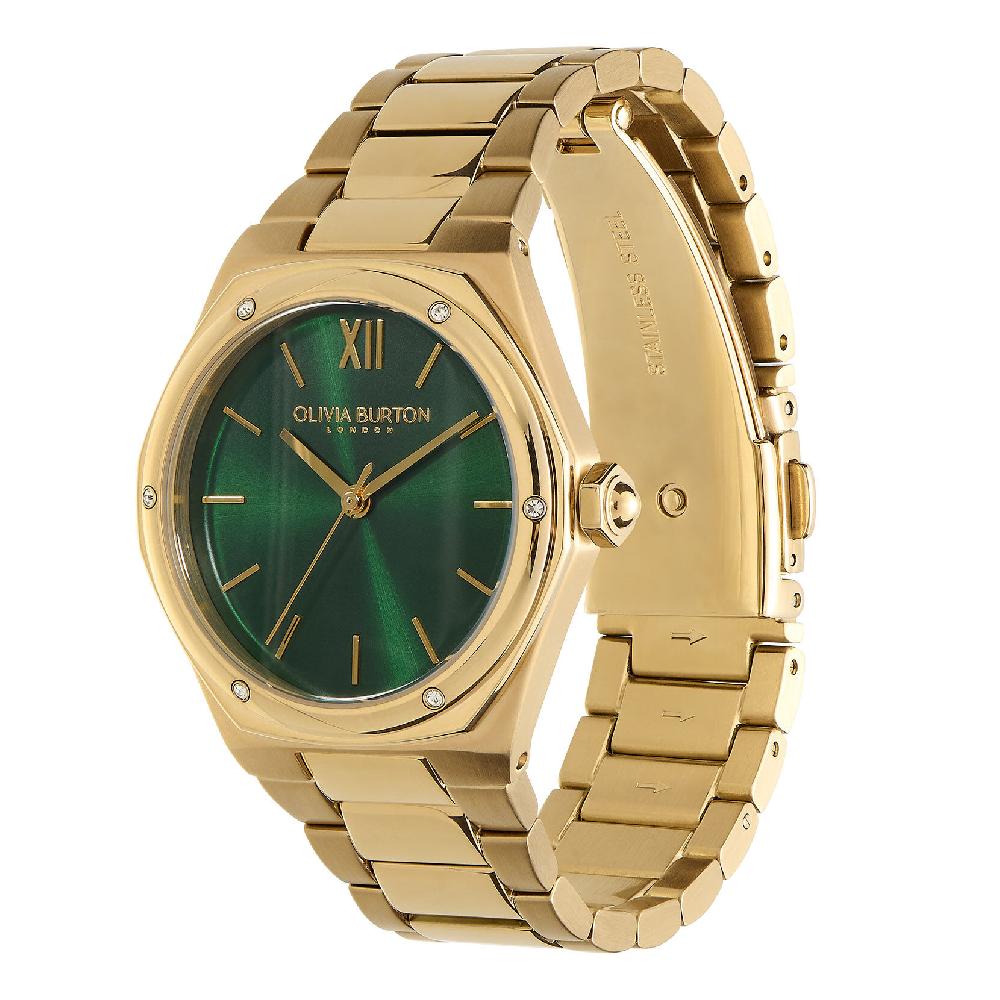 Olivia Burton 33mm Hexa Green & Gold Bracelet Watch