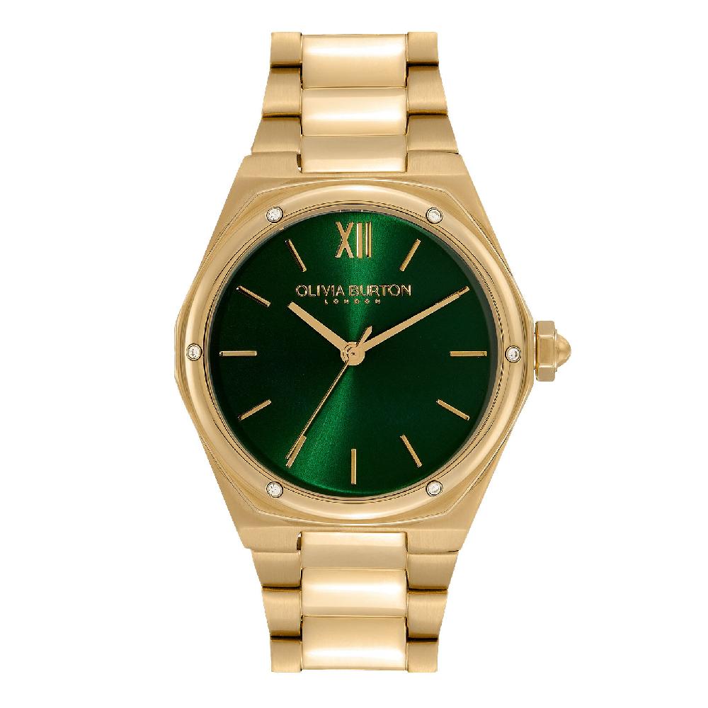 olivia burton 33mm Hexa Green & Gold Bracelet Watch