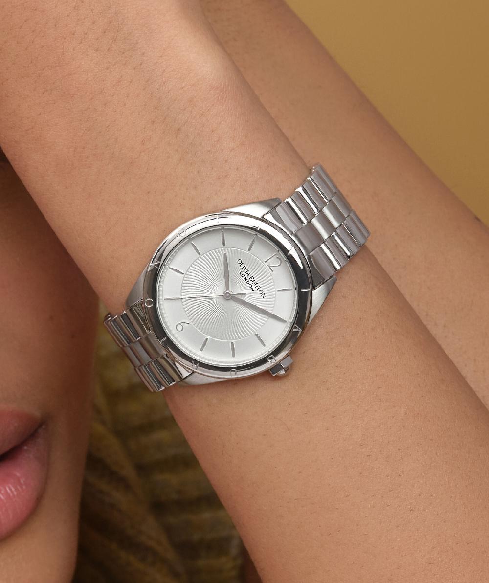 Olivia Burton 36mm Swirled Silver Bracelet Watch