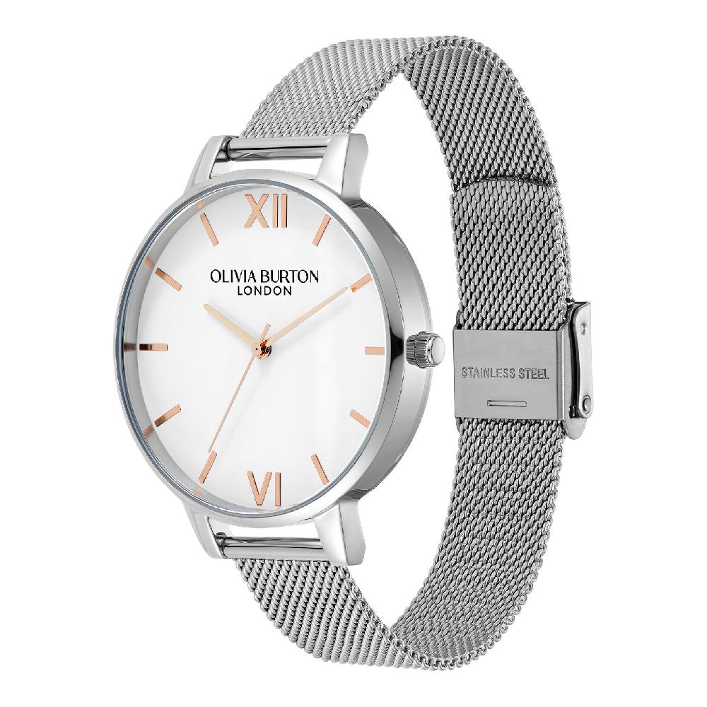 Olivia Burton 38mm White & Silver Mesh Watch