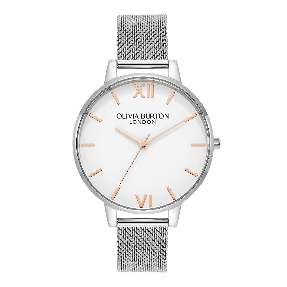 olivia burton 38mm White & Silver Mesh Watch