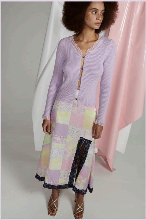 olivia rubin Adrianne Light Patchwork Silk Skirt SAMPLE