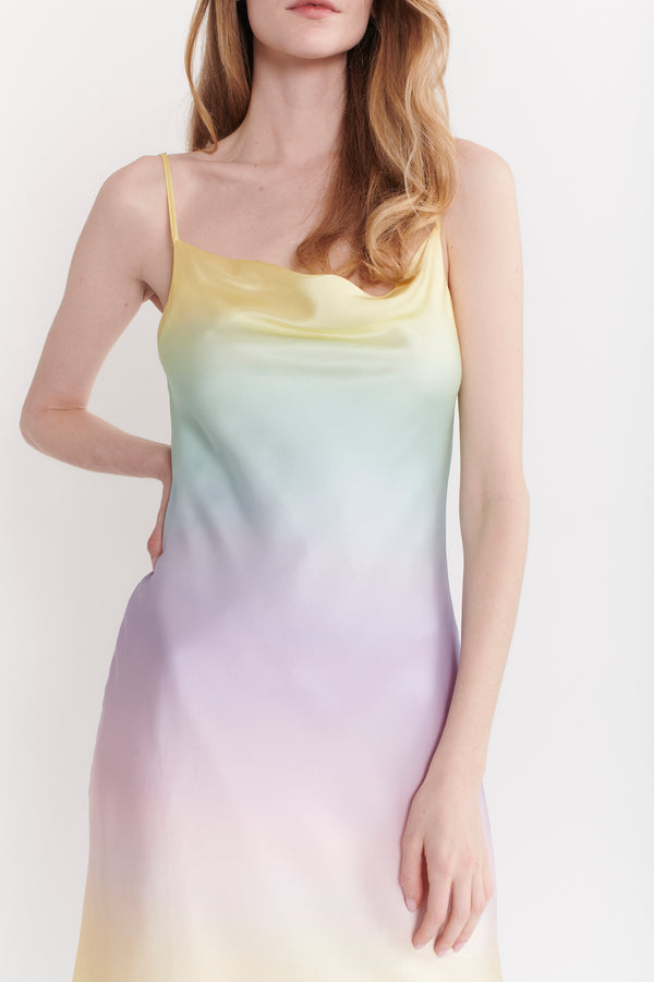 Olivia Rubin Aubrey Pastel Ombre Silk Satin Slip Dress RENTAL