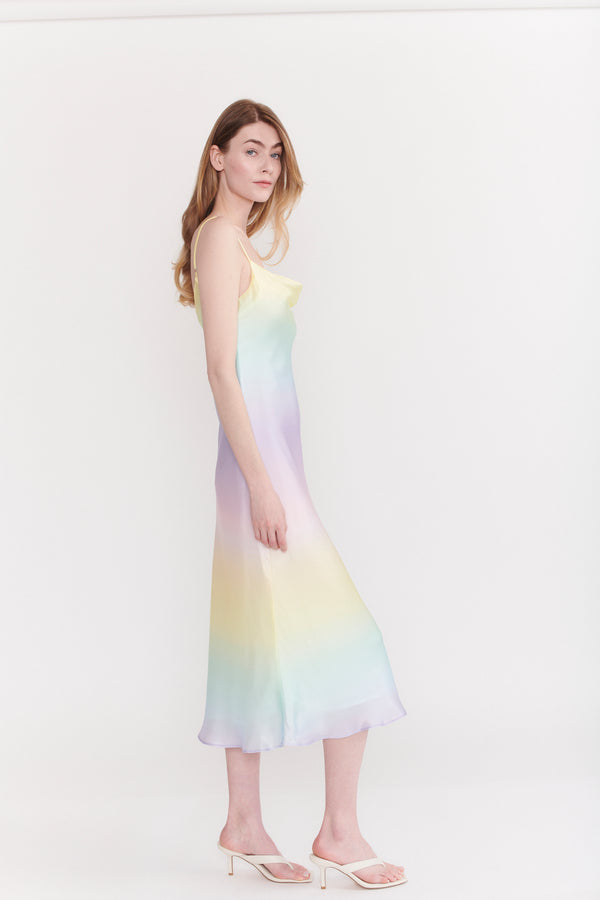 Olivia Rubin Aubrey Pastel Ombre Silk Satin Slip Dress RENTAL
