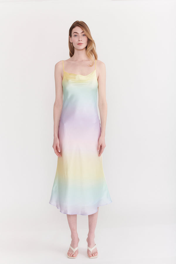 olivia rubin Aubrey Pastel Ombre Silk Satin Slip Dress RENTAL