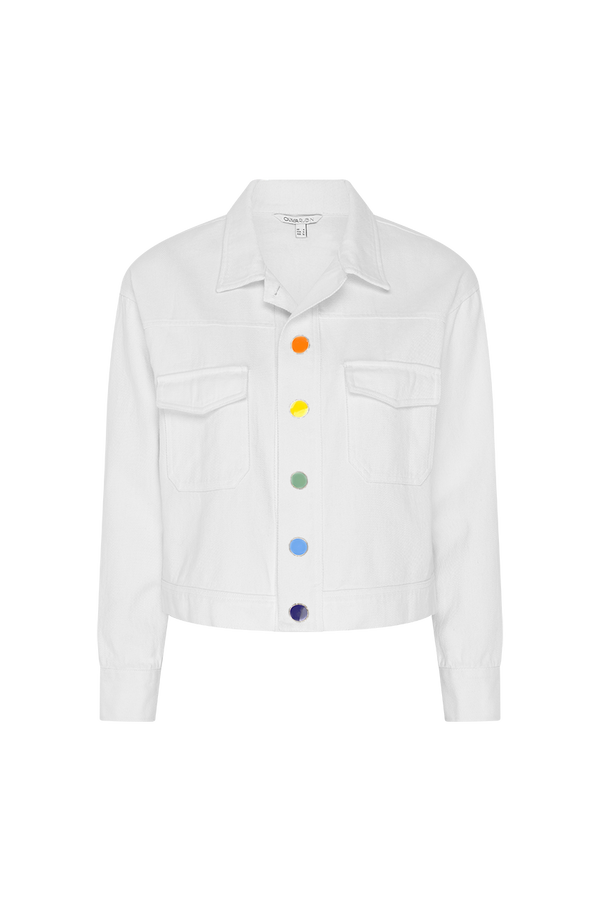 Olivia Rubin Brea White Denim Rainbow Button Jacket