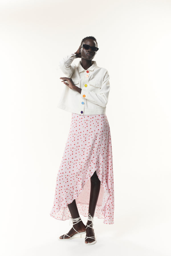 Olivia Rubin Brea White Denim Rainbow Button Jacket