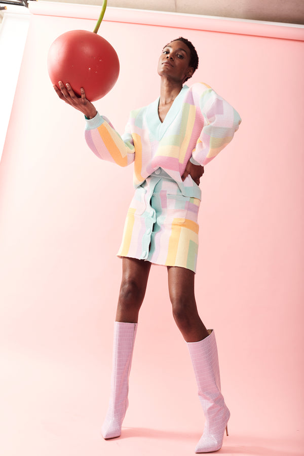 Olivia Rubin Delilah Pastel Geometric V-Neck Jumper