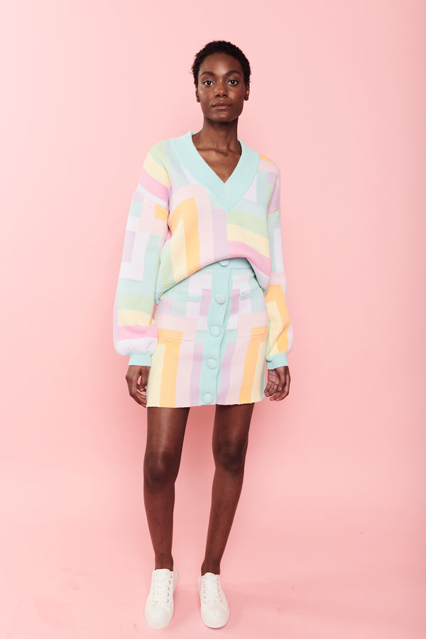 Olivia Rubin Delilah Pastel Geometric V-Neck Jumper