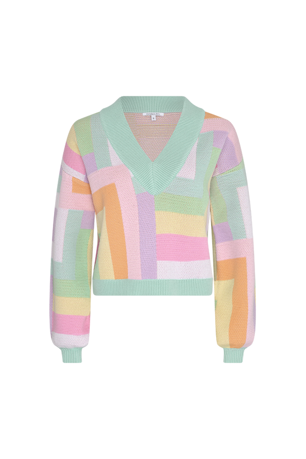 olivia rubin Delilah Pastel Geometric V-Neck Jumper