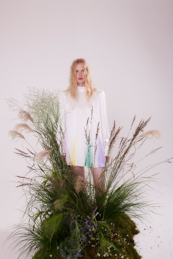 Olivia Rubin Dora White Pastel Godet Mini Dress RENTAL