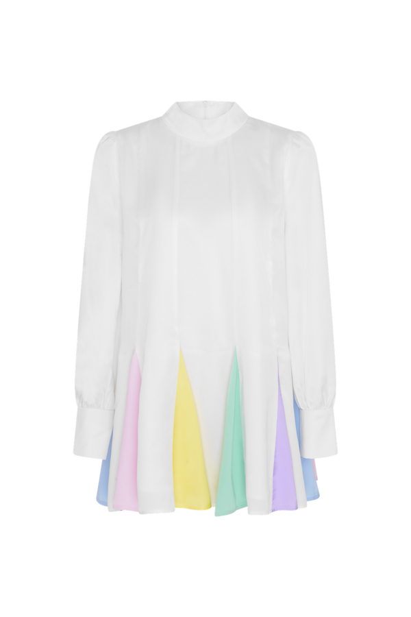 olivia rubin Dora White Pastel Godet Mini Dress RENTAL