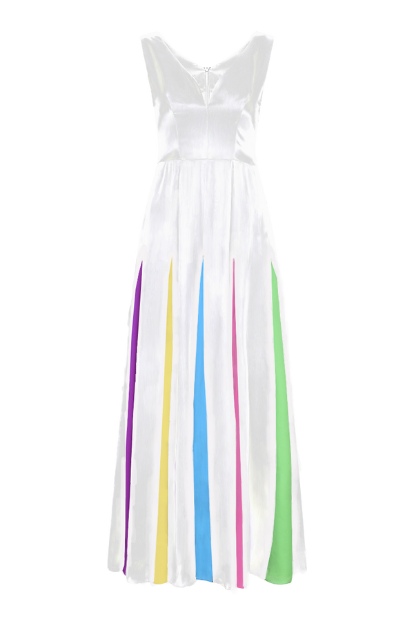 Olivia Rubin Jade Black Rainbow Silk Godet Gown Rental