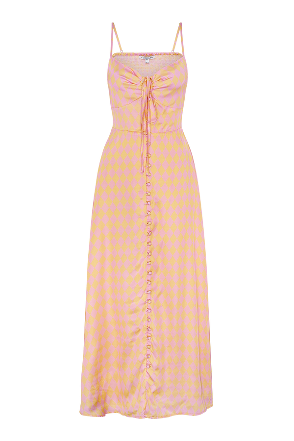 Olivia Rubin Jolene Harlequin Satin Midi Dress SAMPLE