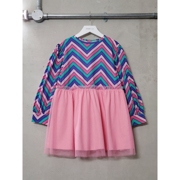 olivia rubin Kids Florence Chevron Stripe Dress With Tulle Skirt SAMPLE