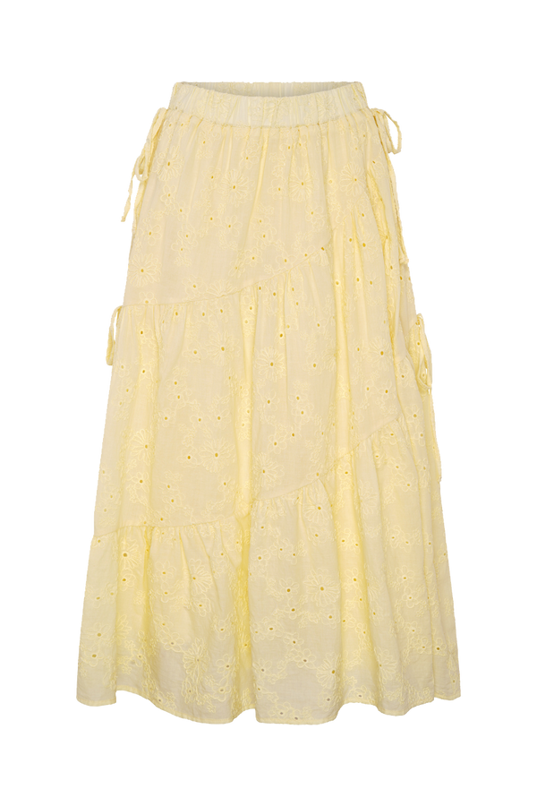 olivia rubin Kinza Tiered Yellow Broderie Maxi Skirt