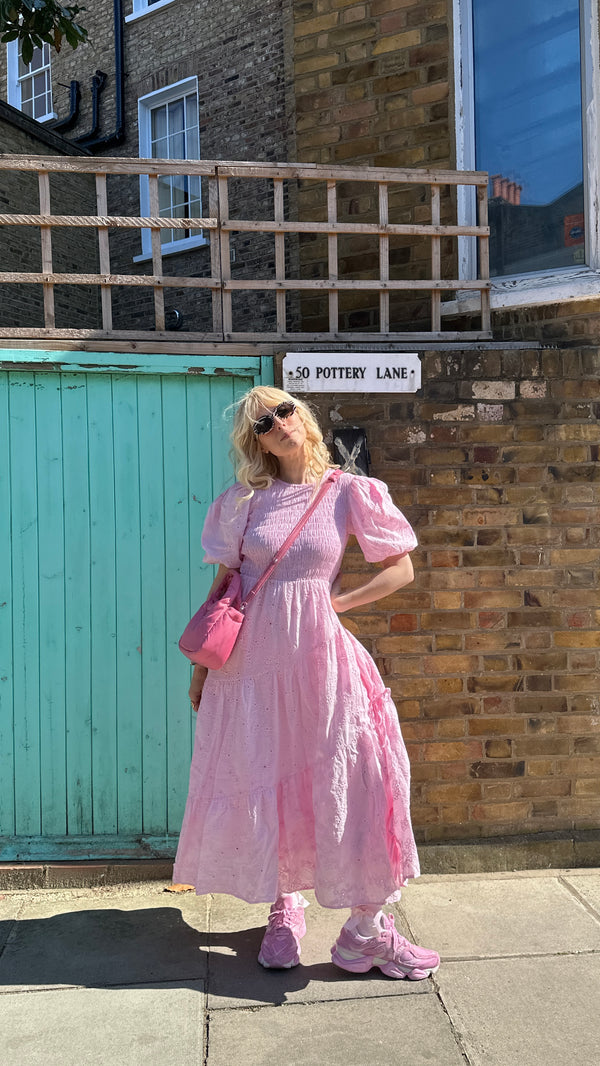 olivia rubin Luisa Pink Broderie Anglaise Midi Dress