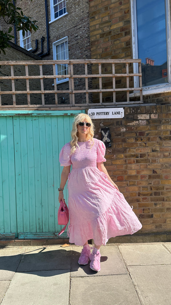 Olivia Rubin Luisa Pink Broderie Anglaise Midi Dress