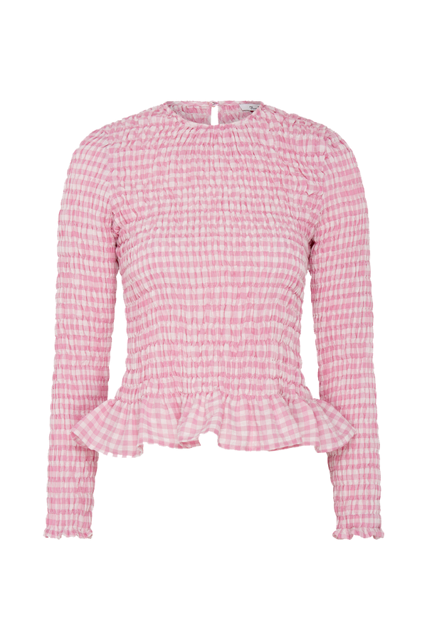 olivia rubin Akira Pink Gingham Smocked Top