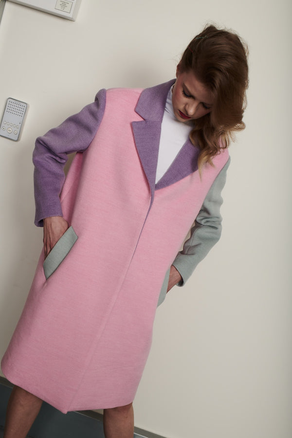 olivia rubin Beatrix Pink Colourblock Coat