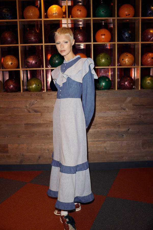 Olivia Rubin Bronte Two-Tone Denim Midi Dress