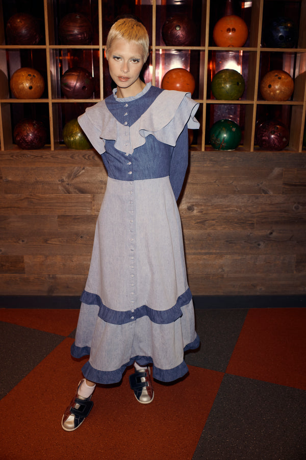 Olivia Rubin Bronte Two-Tone Denim Midi Dress