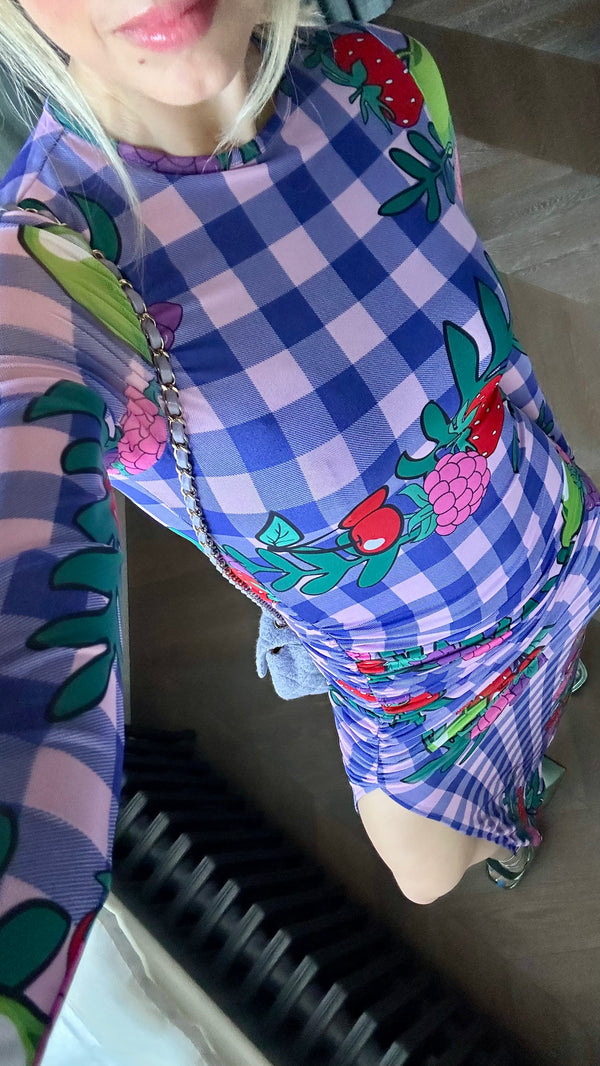 Olivia Rubin Cerise Gingham Fruit Midi Dress