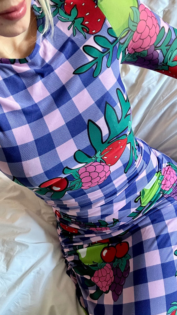 Olivia Rubin Cerise Gingham Fruit Midi Dress