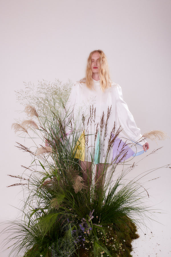 Olivia Rubin Dora White Pastel Godet Mini Dress