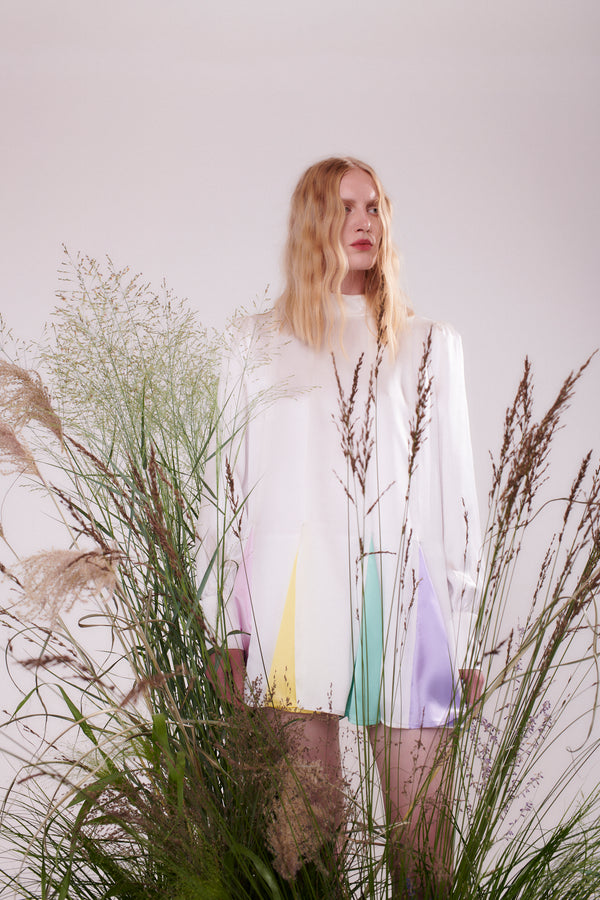 olivia rubin Dora White Pastel Godet Mini Dress