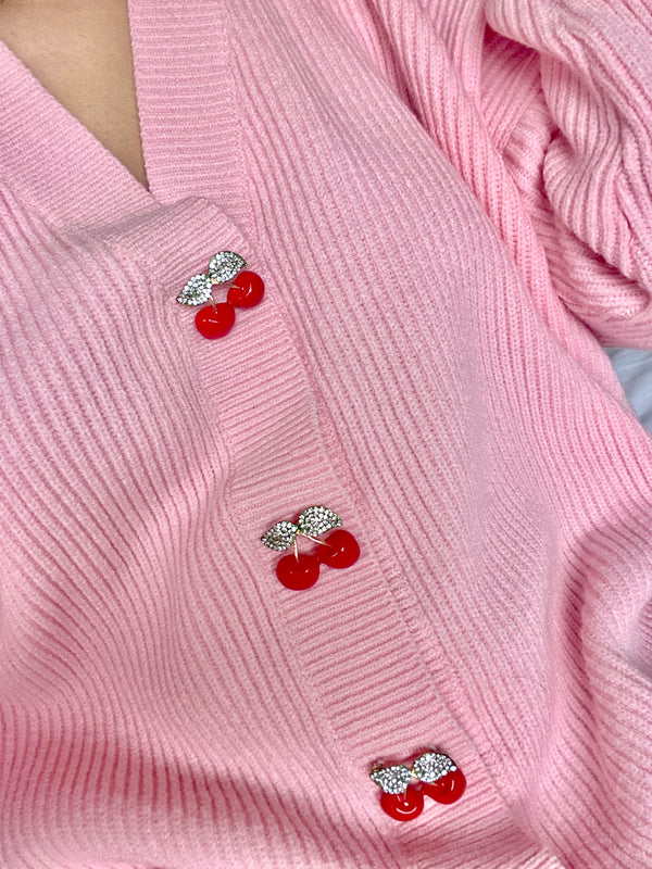 Olivia Rubin Frankie Pink Cherry Longline Cardigan