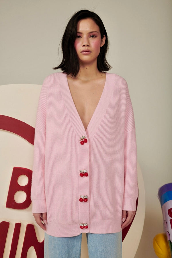 Olivia Rubin Frankie Pink Cherry Longline Cardigan
