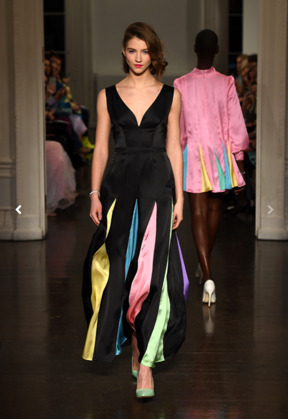 Olivia Rubin Jade Black Rainbow Silk Godet Gown