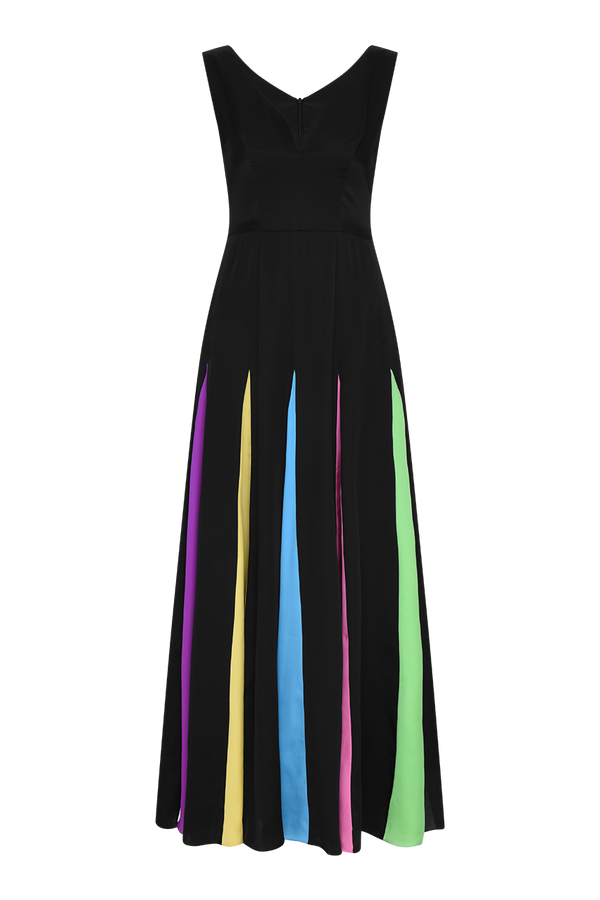 Olivia Rubin Jade Black Rainbow Silk Godet Gown