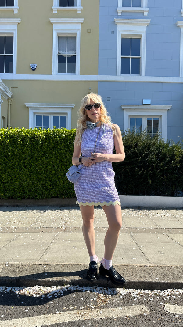 Olivia Rubin Jas Shirred Lilac Gingham Mini Dress