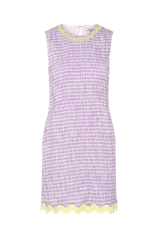 olivia rubin Jas Shirred Lilac Gingham Mini Dress