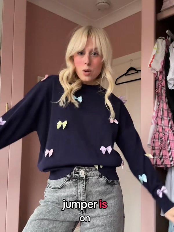 Olivia Rubin Jayne Navy Knit Jumper With Bows