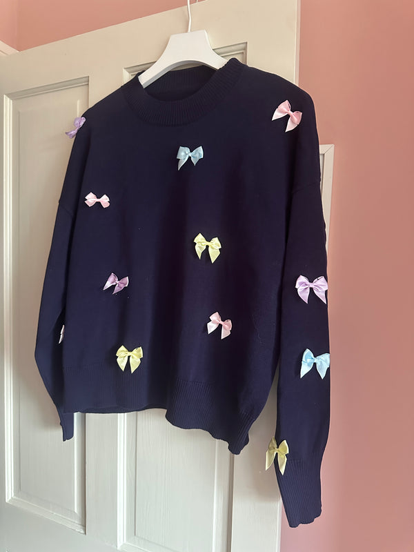 Olivia Rubin Jayne Navy Knit Jumper With Bows