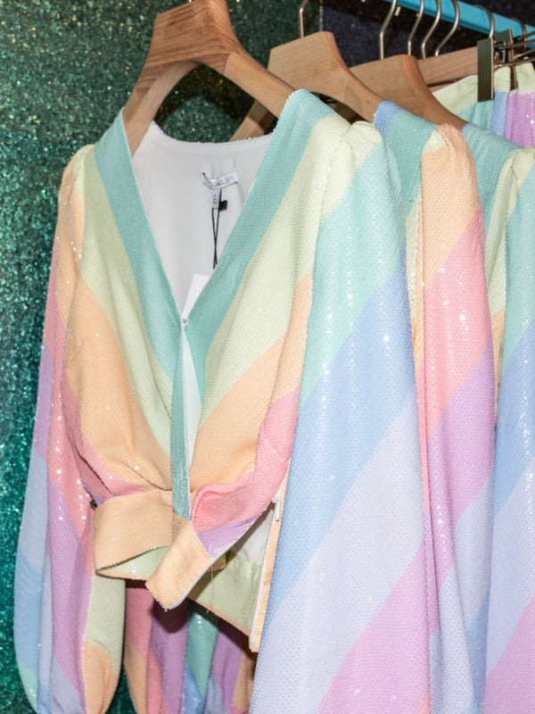 Olivia Rubin Kendall Pastel Stripe Sequin Top