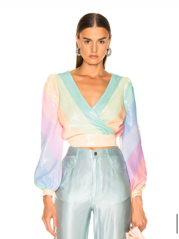 Olivia Rubin Kendall Pastel Stripe Sequin Top