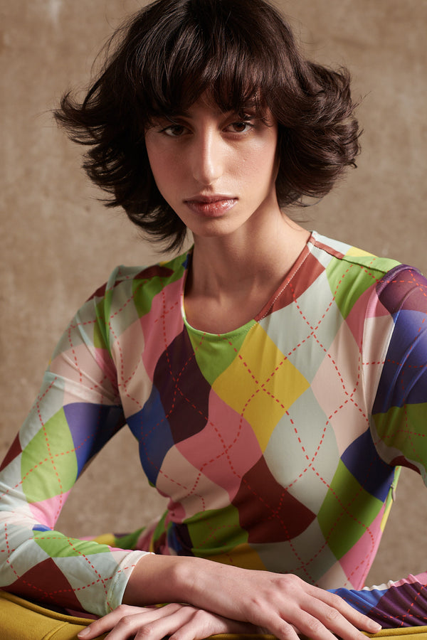 olivia rubin Kesia Argyle Mesh Top