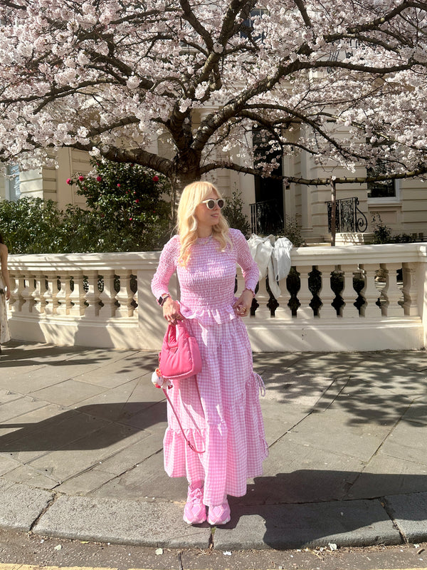 Olivia Rubin Kinza Tiered Pink Gingham Maxi Skirt