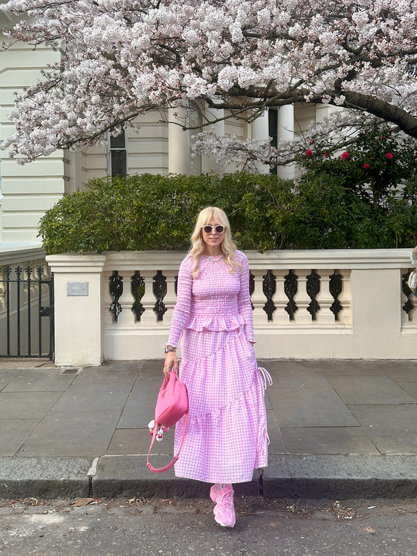Olivia Rubin Kinza Tiered Pink Gingham Maxi Skirt