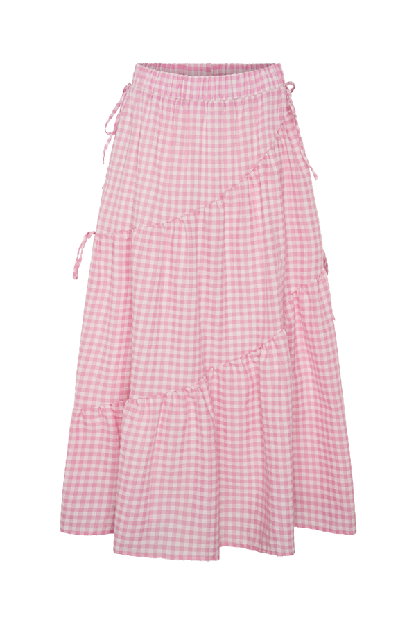 olivia rubin Kinza Tiered Pink Gingham Maxi Skirt