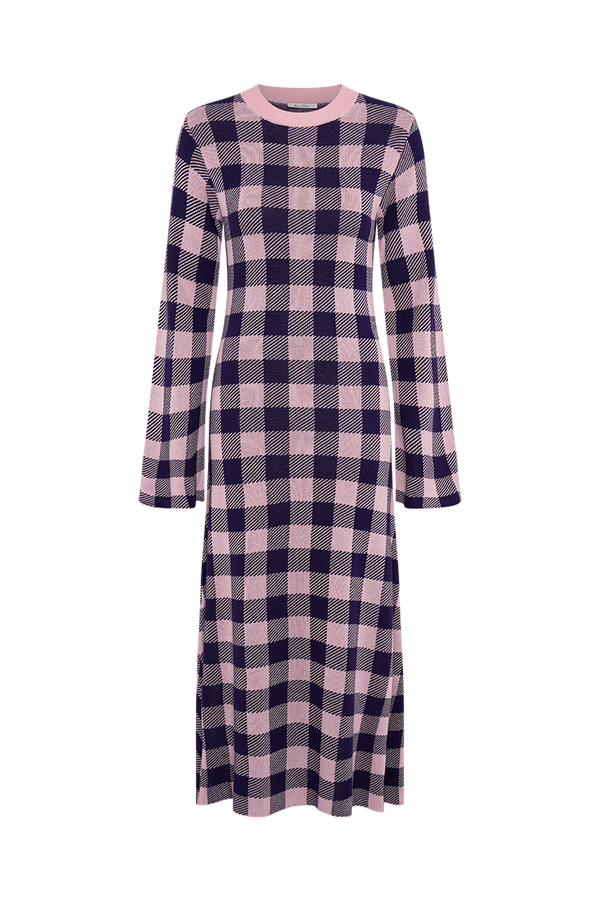 olivia rubin Kyra Navy Pink Gingham Knit Dress